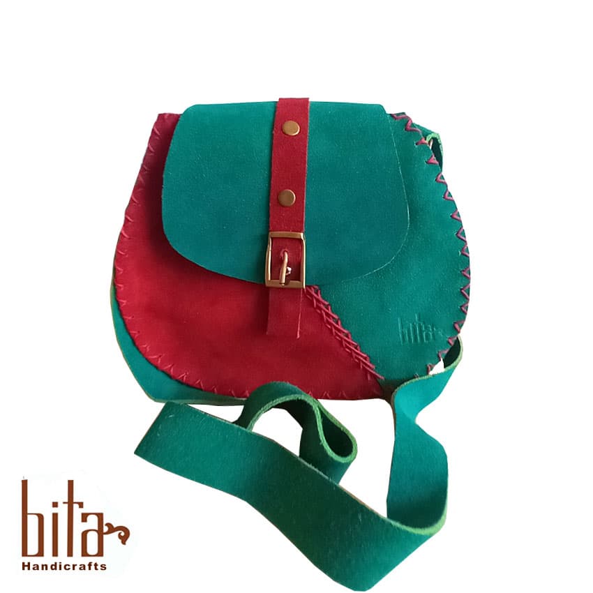 کیف دوشی چرم اشبالت دو رنگ فیروزه ای