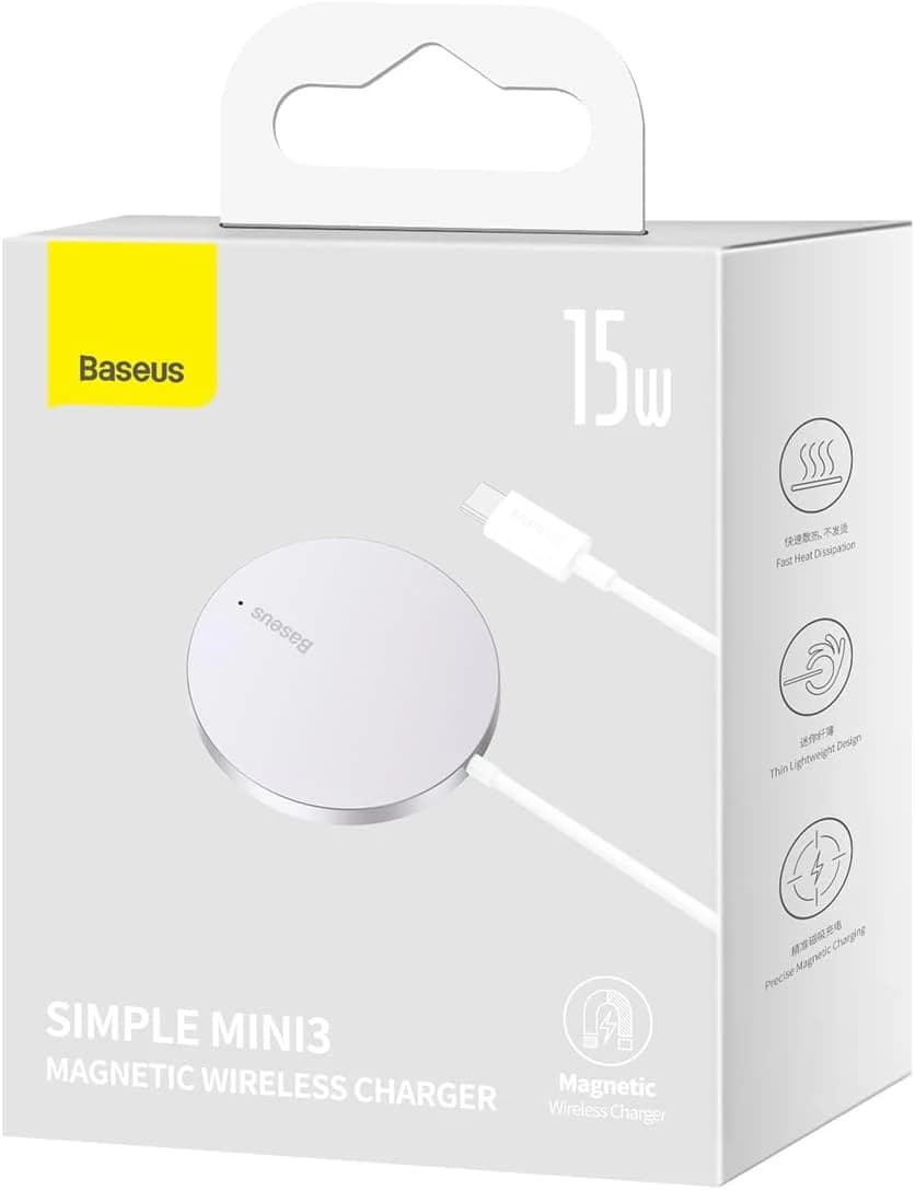 شارژر مگنتی بی سیم باسئوس مدل Baseus Simple Mini3 15w نقره ای — تصویر ۵