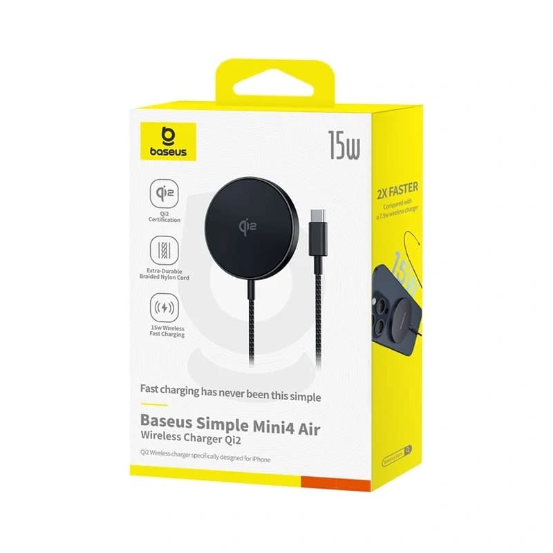 شارژر بی سیم باسئوس مدل Baseus Simple Mini4 Qi2 15w مشکی — تصویر ۳