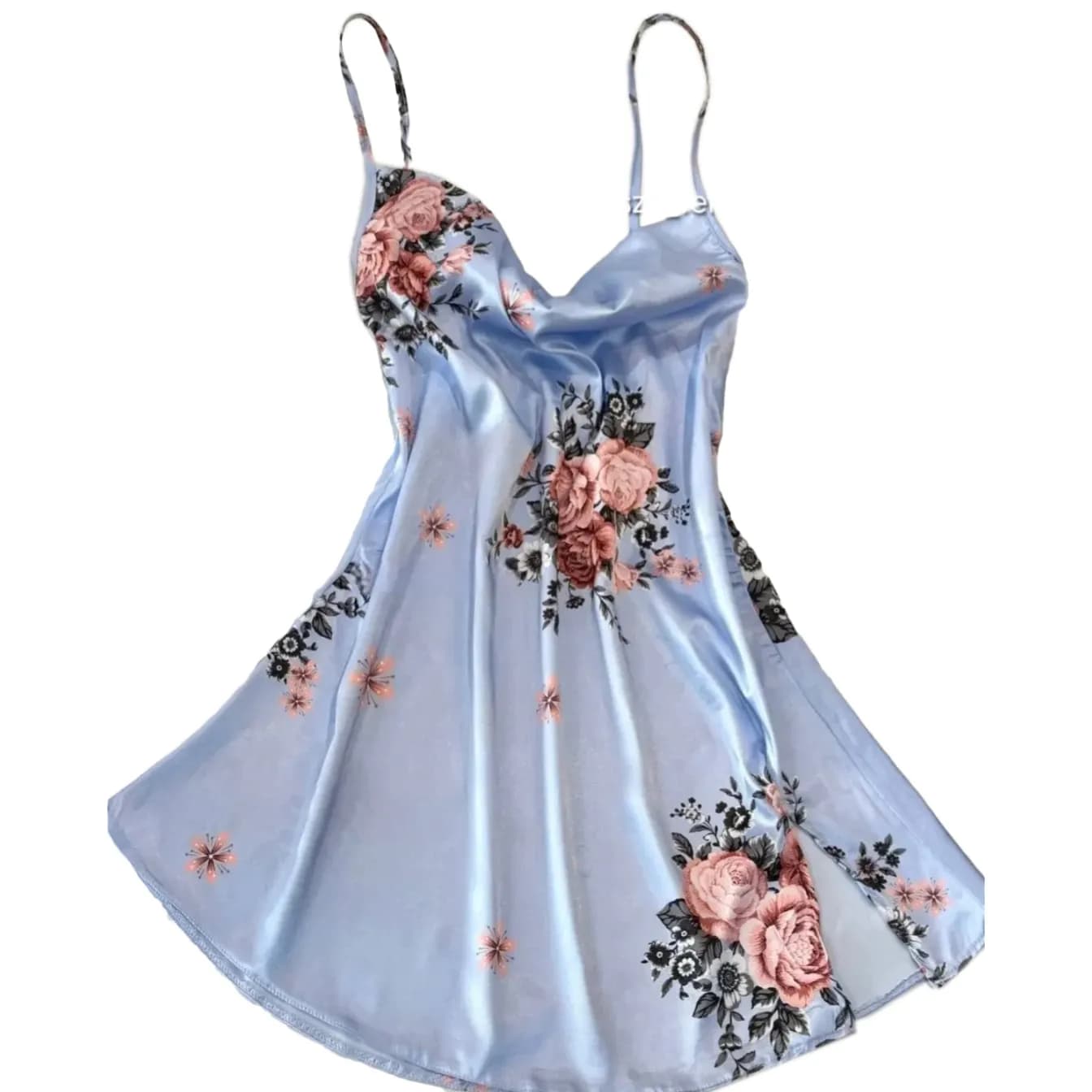 لباس خواب ساتن کنار باز یقه دراپه Queen کد Q2028 — تصویر ۹
