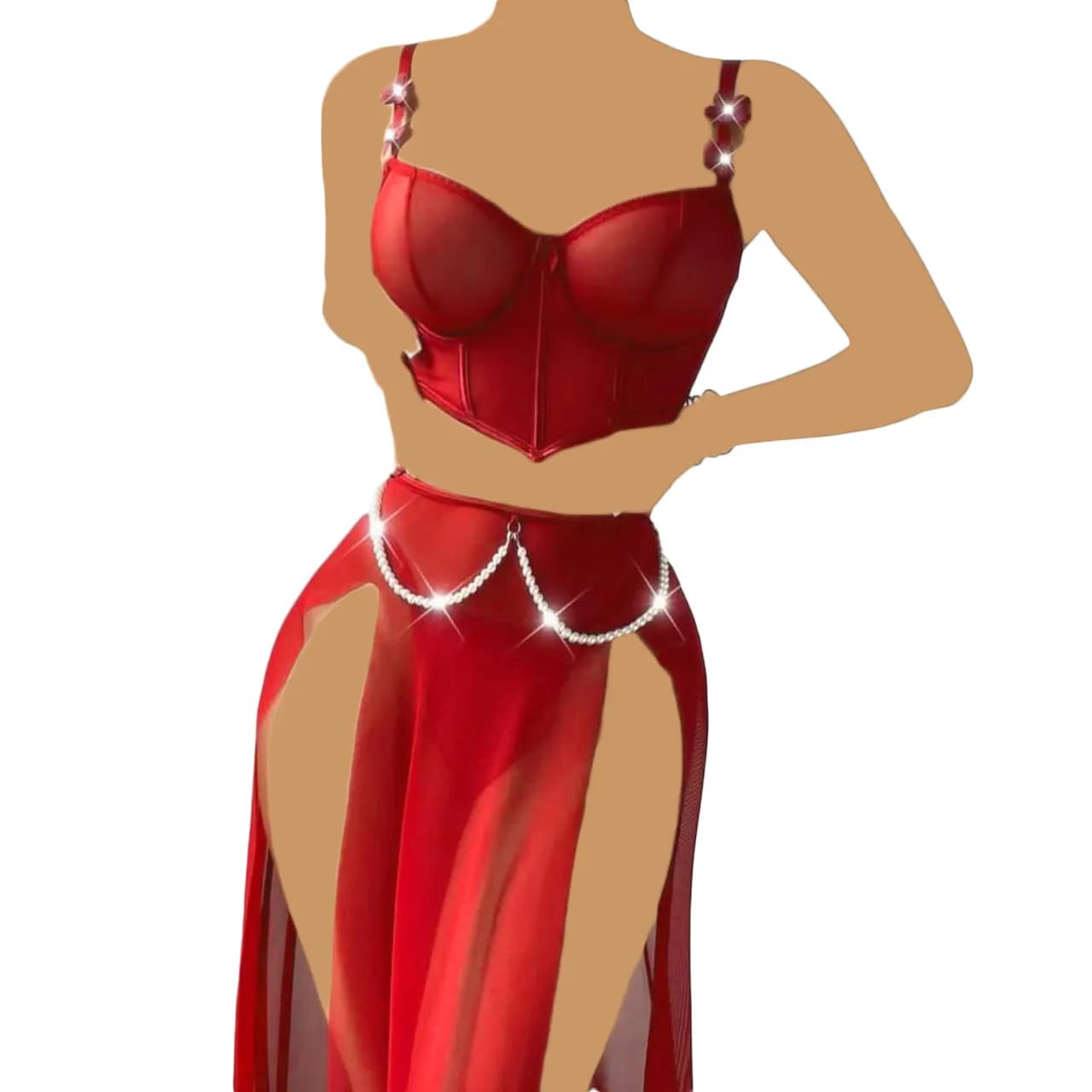 ست سوتین فنردار چرم و دامن توری Valentine کد 093 — تصویر ۶