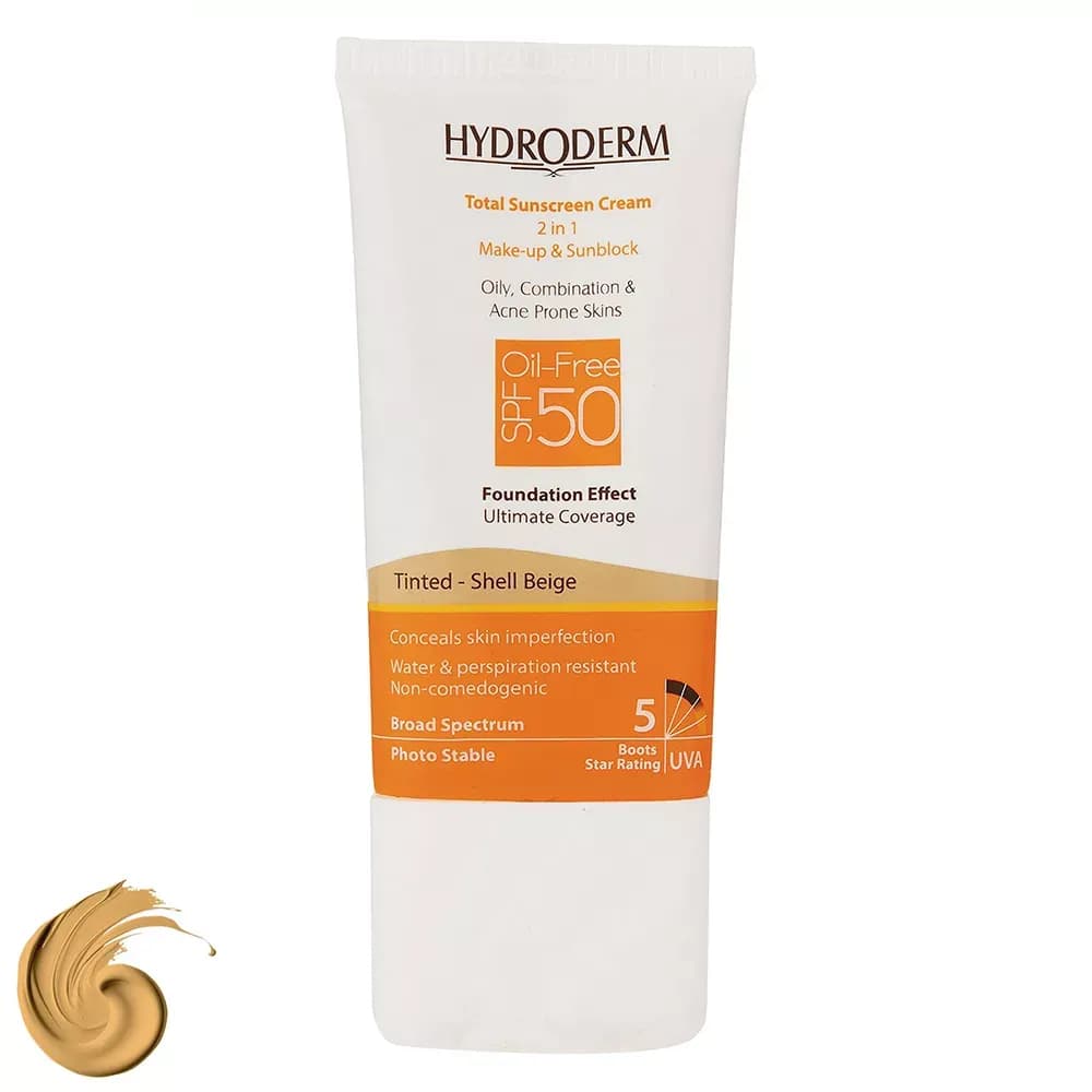 کرم ضد آفتاب رنگی SPF50 هیدرودرم بژ صدفی مناسب برای پوست چرب حجم 40 میلی لیتر — تصویر ۴