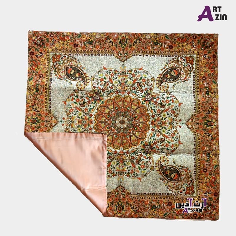 رومیزی ترمه یزد طرح افشار 1*1 متری – رنگ کرم قهوه ای کد: 1641 — تصویر ۴