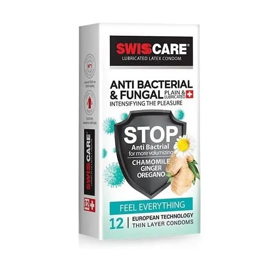 کاندوم ضد قارچ سوئیس کر مدل Anti Bacterial بسته 12 عددی — تصویر ۲