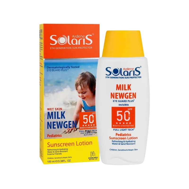 لوسیون ضد آفتاب کودکان میلک نیوژن SPF50 آردن سولاریس 100 میلی لیتر — تصویر ۵