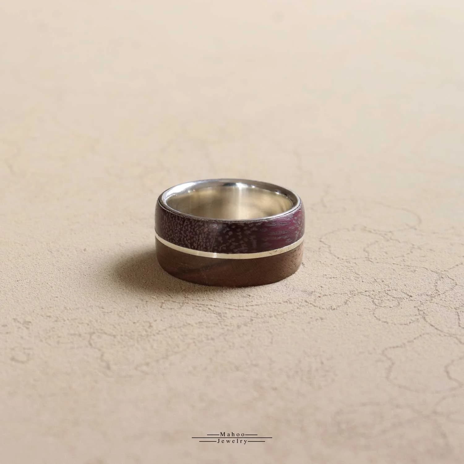 انگشتر نقره و چوب گردو و پرپل هارت مدل R0143 — تصویر ۱۱
