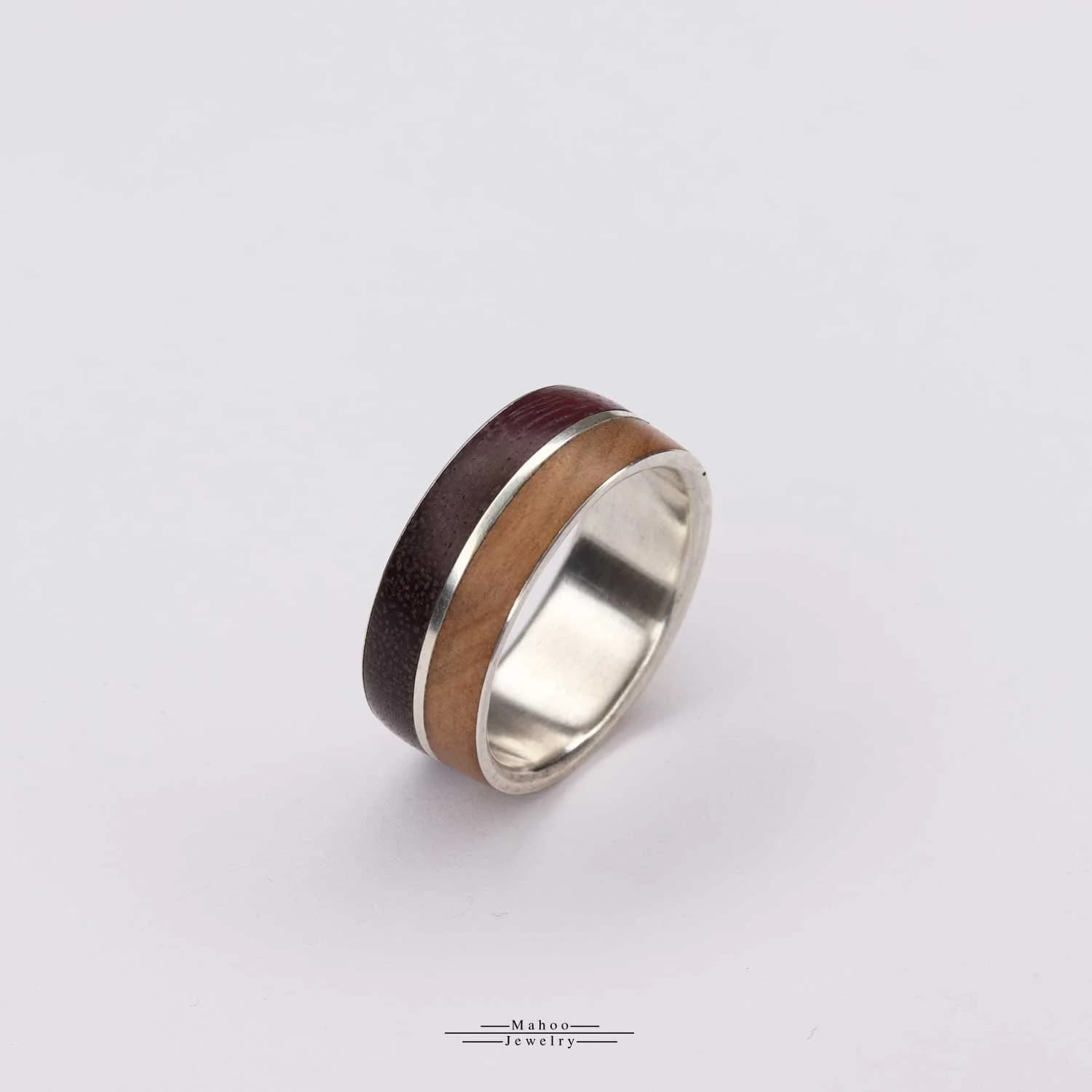 انگشتر نقره و چوب گردو و پرپل هارت مدل R0143 — تصویر ۷