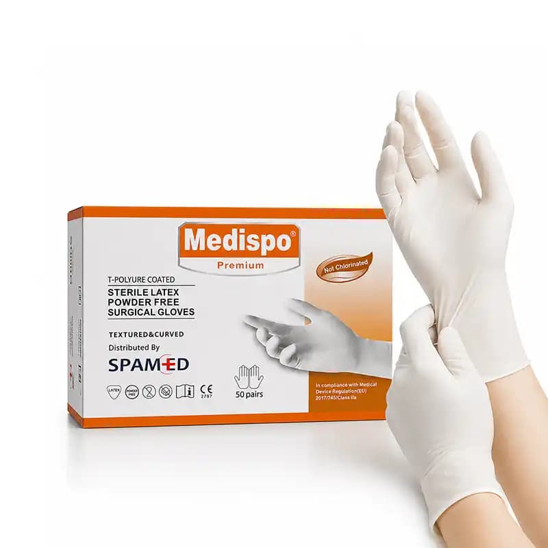 دستکش جراحی لاتکس استریل بدون پودر مدیسپو Premium Medispo سایز 6.5