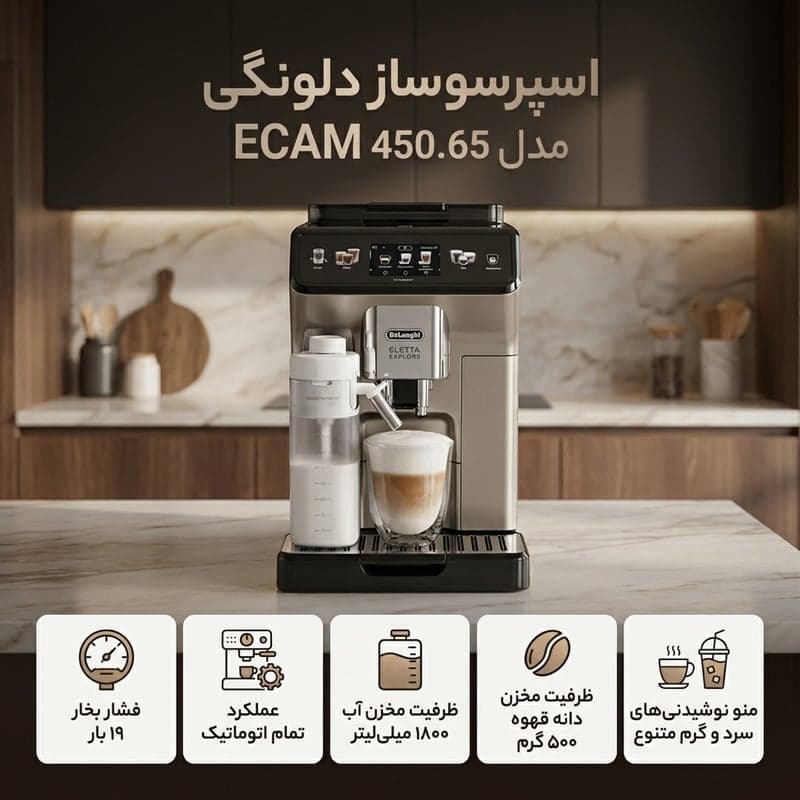 اسپرسو ساز 1800 میلیلیتر دلونگی مدل ECAM 450.65 — تصویر ۱۰