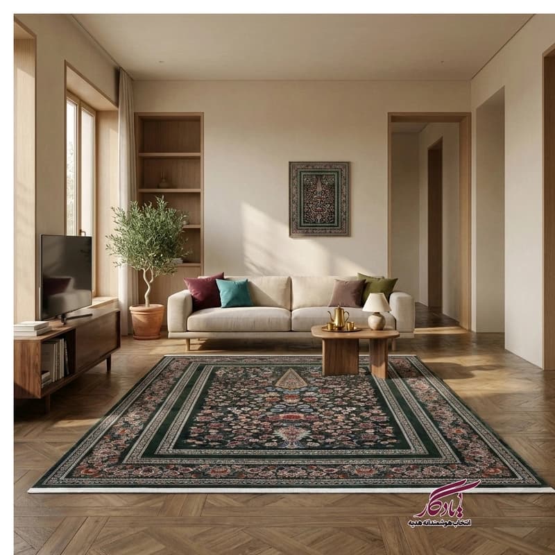 فرش طرح درختی نیلوفر سبز ۱۲۰۰ شانه گل برجسته (کلکسیون آوانگارد) — تصویر ۳