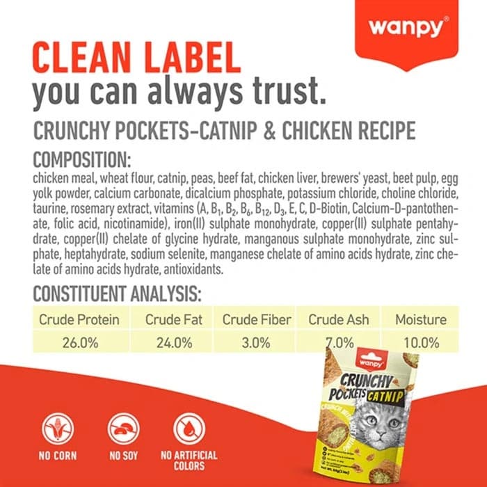تشویقی گربه ونپی طعم مرغ و کت نیپ مدل کرانچی مغزدار وزن 60 گرم Wanpy Crunchy Pockets Catnip — تصویر ۶