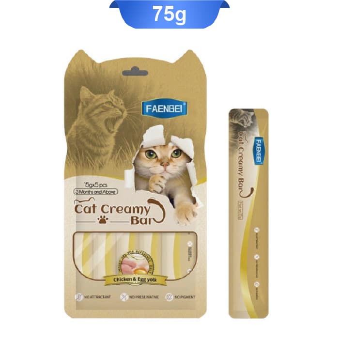 بستنی گربه فنبی طعم مرغ و زرده تخم مرغ (5 عددی) وزن 75 گرم کد 103216 Faenbei Cat Creamy Bar Chicken & Egg Yolk