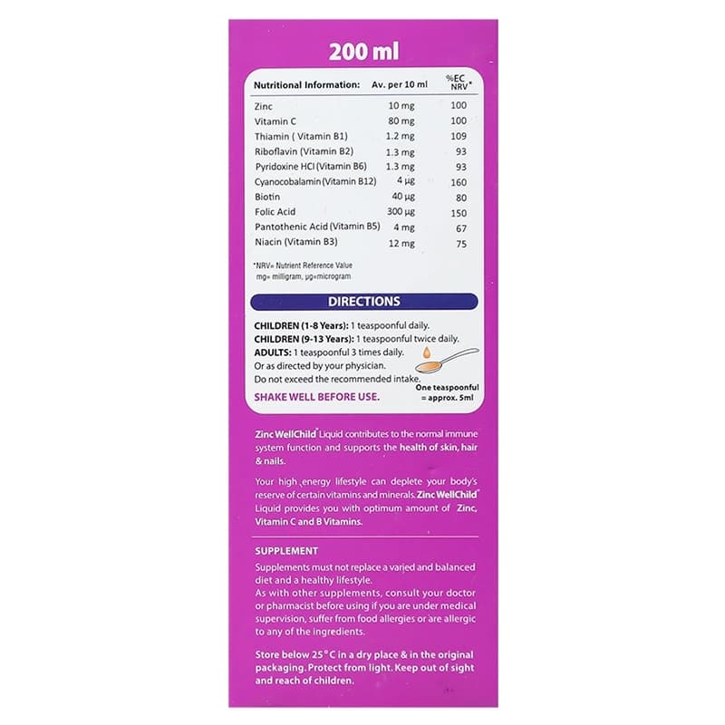 زینک ول چایلد 200میلیلیتر ( ویتالاجیک ) – شربت — تصویر ۲