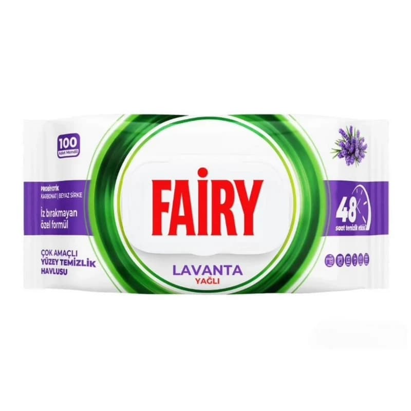دستمال مرطوب سطوح فیری Fairy با رایحه لوندر بسته ۱۰۰ عددی — تصویر ۲