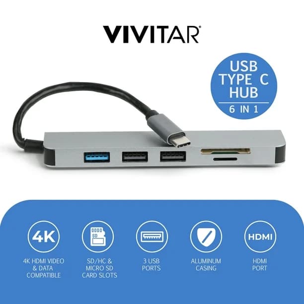 هاب Vivitar Aluminum Hub Type-C 6 in 1 — تصویر ۴