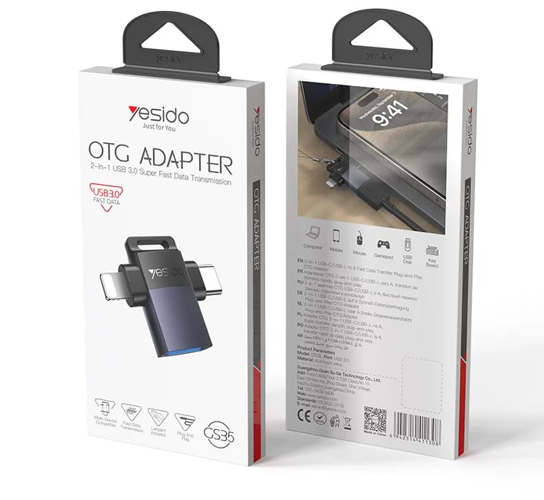مبدل OTG دو کاره تایپسی و لایتنینگ یسیدو YESIDO GS35 — تصویر ۷