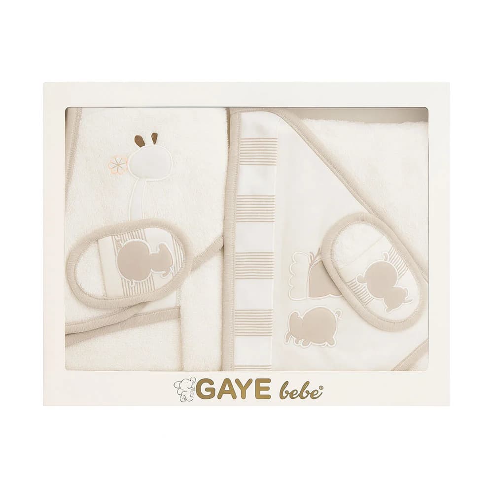 ست حوله نوزاد 4 تکه گایه ببه Gaye Bebe طرح زرافه کرم — تصویر ۲