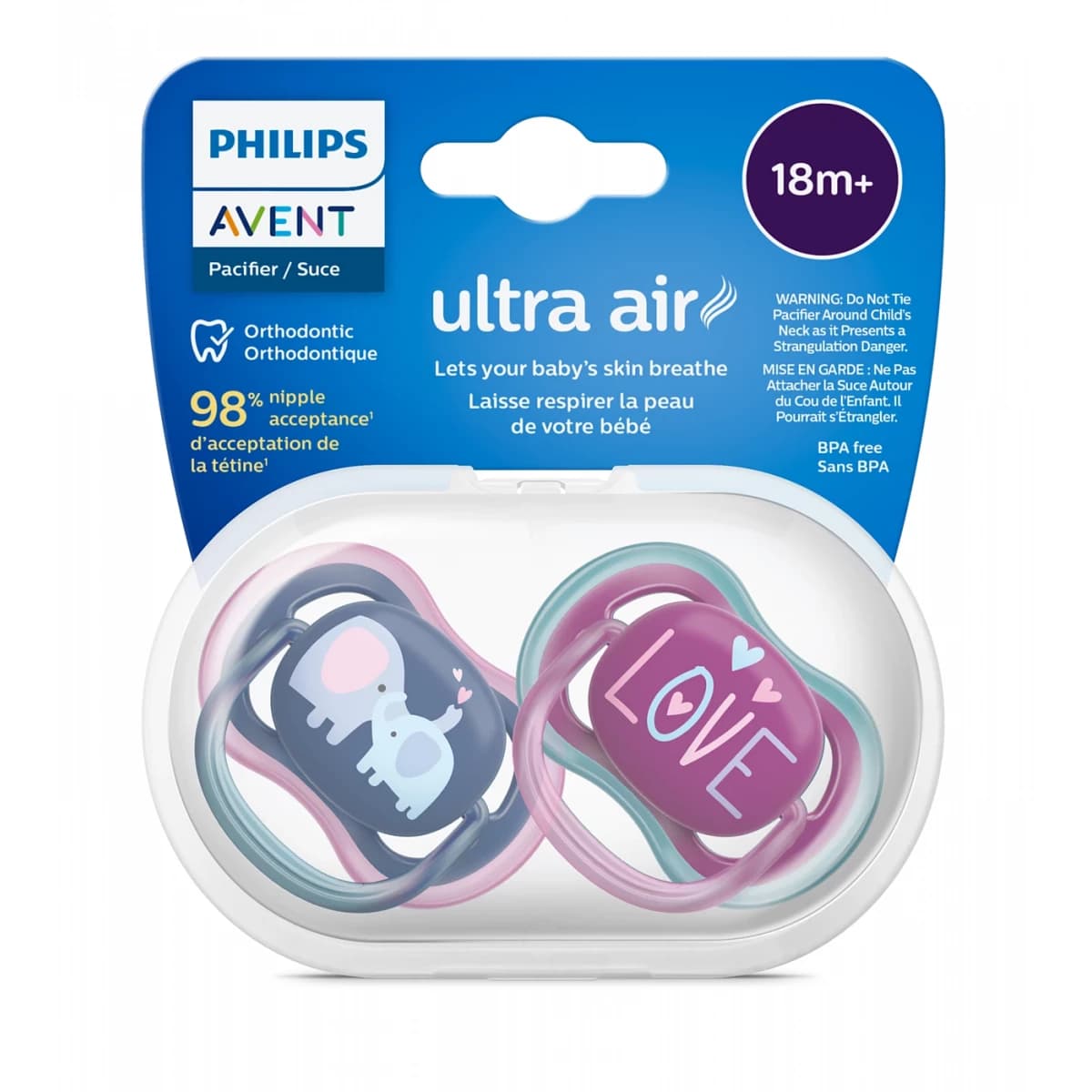 پستانک اونت فیلیپس +18 ماه مدل Ultra Air LOVE کد SCF349/22 (دو عددی، ارتودنسی، سیلیکونی) — تصویر ۷