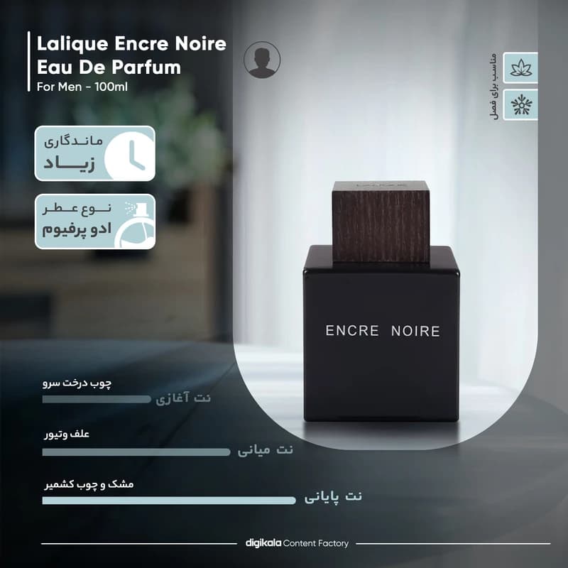 ادکلن لالیک مشکی-چوبی-انکر نویر مردانه اورجینال| Lalique Encre Noire حجم 100 میل — تصویر ۶