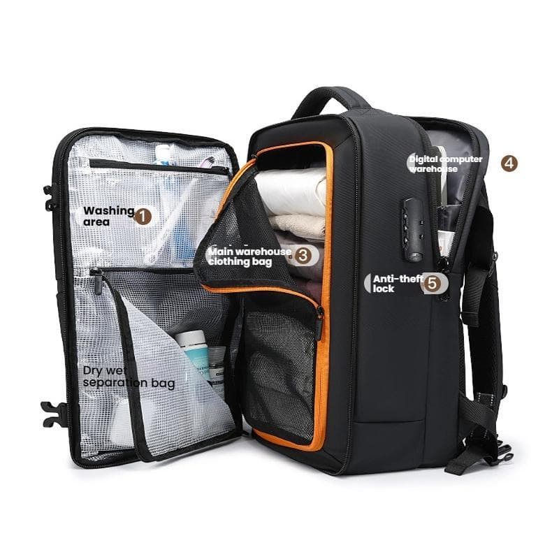 کوله پشتی مسافرتی 15.6 اینچ 40L + قفل ضدسرقت و جیب مرطوب — تصویر ۸