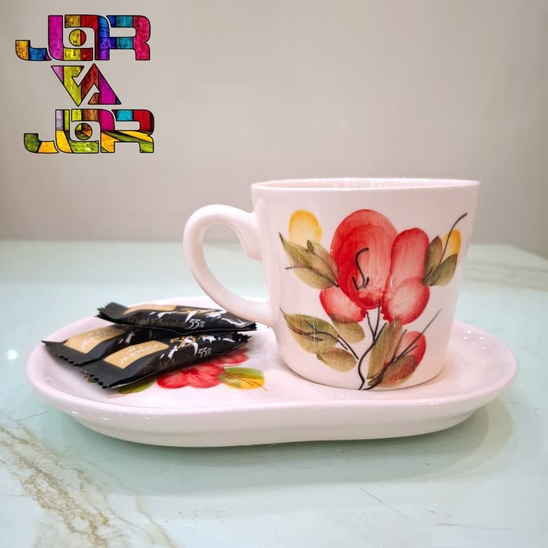فنجان با زیره ماگ و کیک خوری قهوه خوری گلدار و پاییزی — تصویر ۴