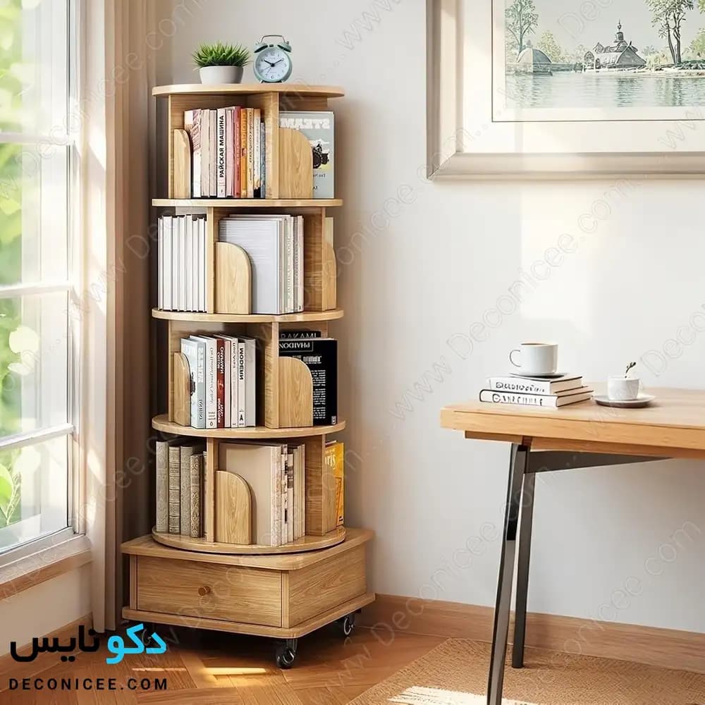کتابخانه گردان مدل KG106 دکونایس با کشو و چرخ — تصویر ۴