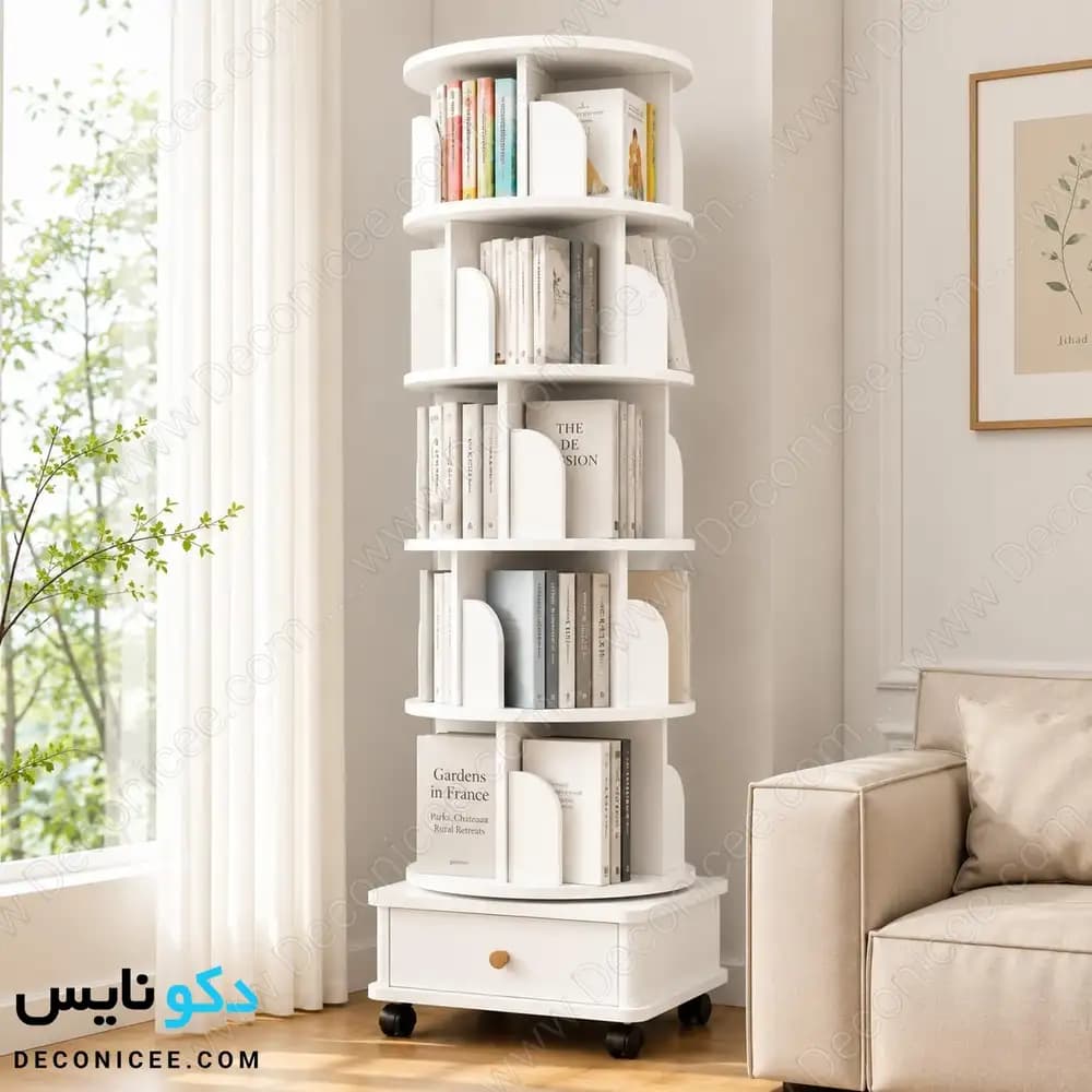 کتابخانه گردان مدل KG106 دکونایس با کشو و چرخ — تصویر ۵