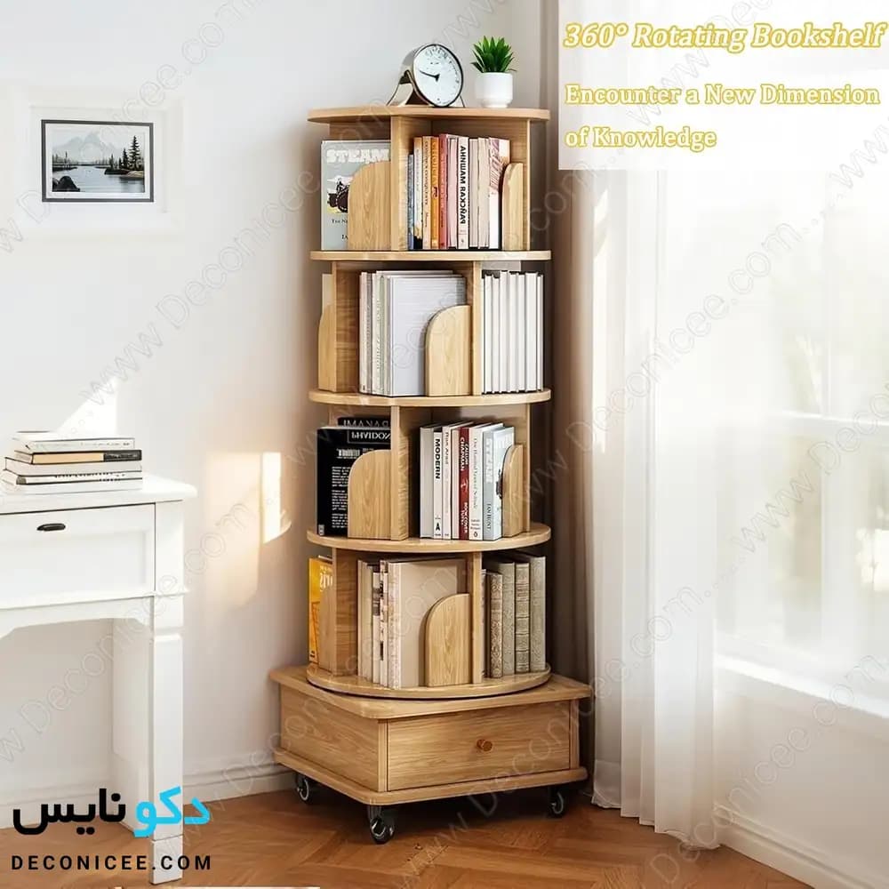 کتابخانه گردان مدل KG106 دکونایس با کشو و چرخ — تصویر ۸