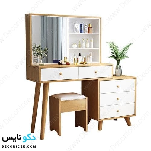 میز آرایش مدل MA134 دکونایس با آینه، شلف و ۵ کشو — تصویر ۱۲
