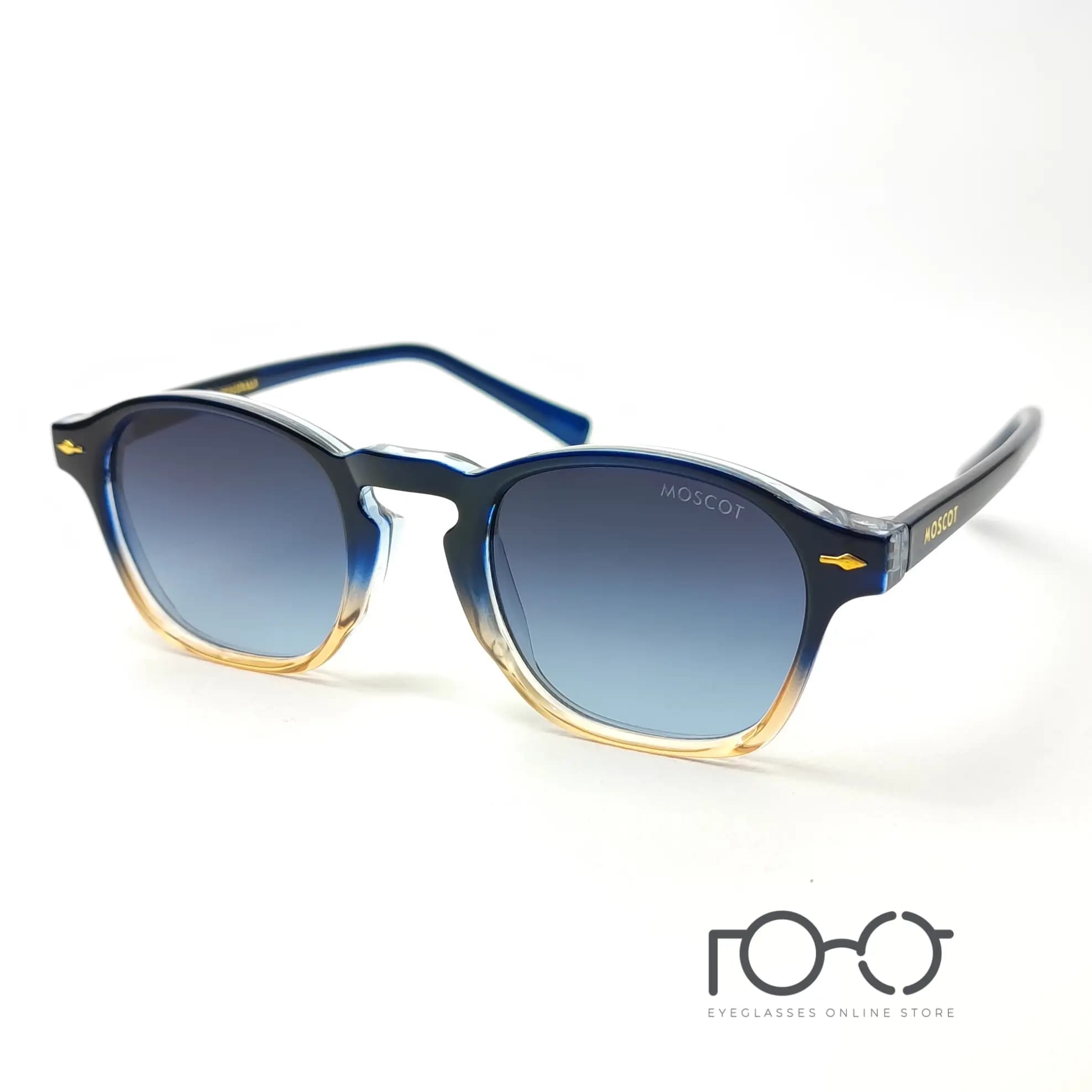 عینک آفتابی موسکات MOSCOT کائوچو استات کد 1208 رنگ آبی با لنز آبی سایه روشن