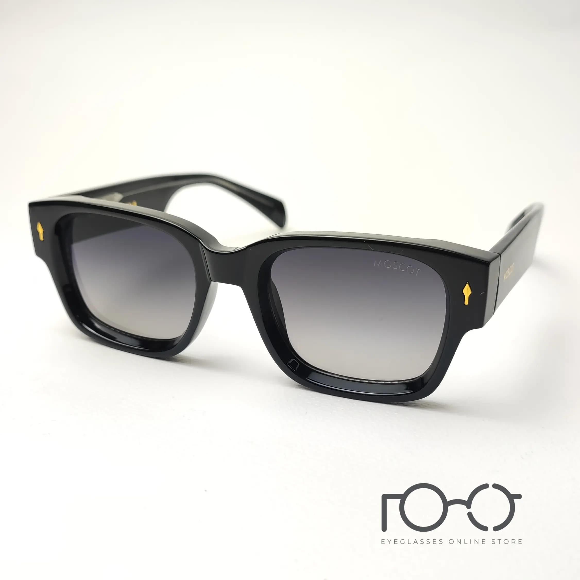 عینک آفتابی موسکات MOSCOT کائوچو استات کد 1201 رنگ مشکی پیانویی با لنز دودی سایه روشن