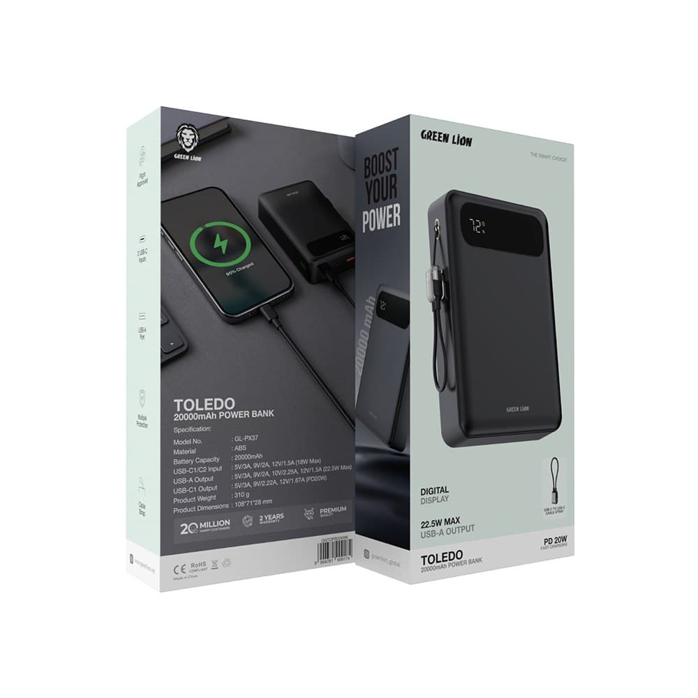 پاوربانک 20000 میلی آمپر گرین لاین Green Lion Toledo 20000mAh Power Bank PD 20W — تصویر ۵