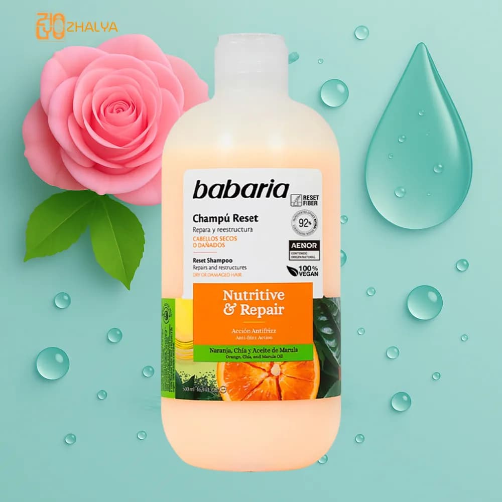 شامپو سر مغذی و ترمیم کننده باباریا babaria مخصوص موهای آسیب دیده و خشک 500 میل (اصلی)