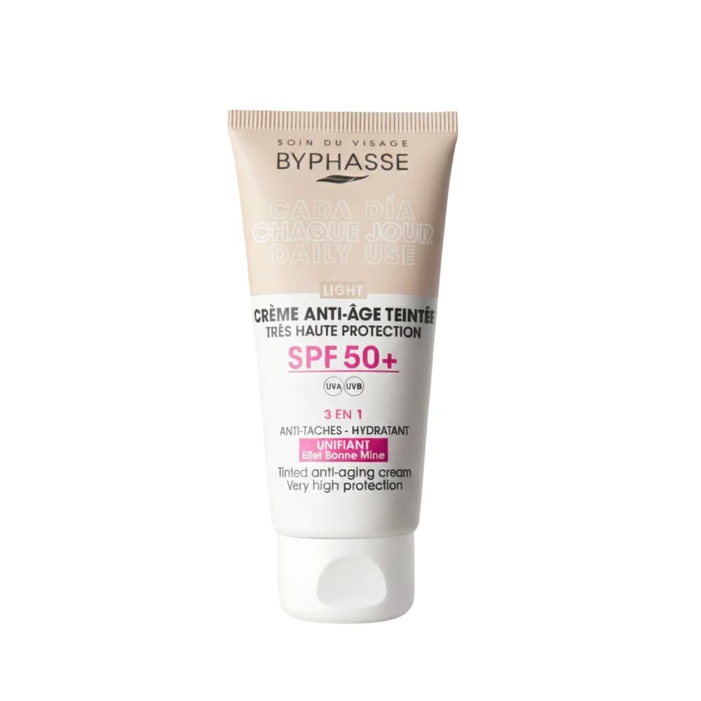 ضد آفتاب رنگی 3کاره ضد چروک ضد لک و آبرسان SPF50 مدل لایت light بایفاس Byphasse — تصویر ۲