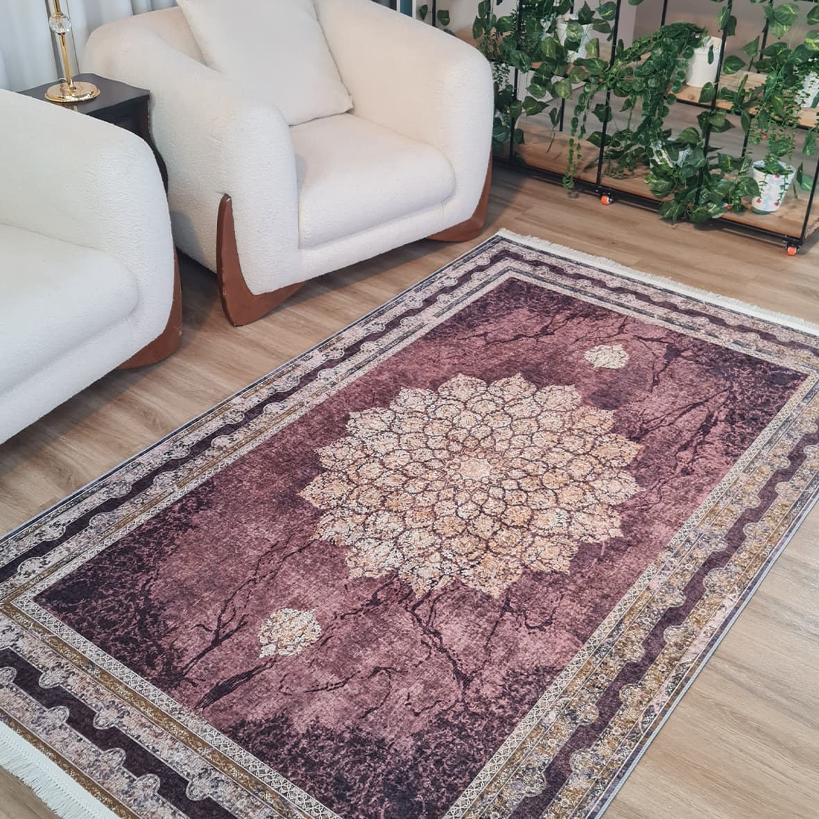 فرش ماشینی چاپی | فرشینه مخمل هازان ترک استپ دار (ضد سر) طرح سنتی کد L319 — تصویر ۷