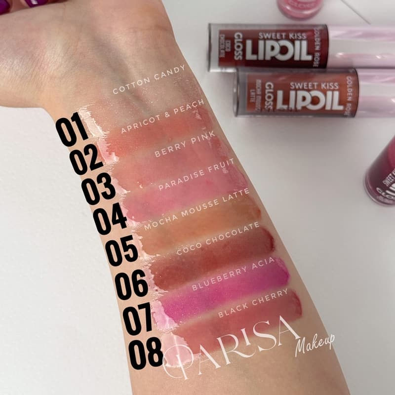 روغن لب رنگی طعم دار گلدن رز مدل Sweet Kiss Lip Oil کد 01 (رنگ Cotton Candy) — تصویر ۴