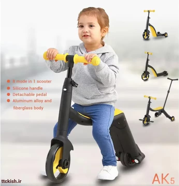 اسکوتر چندکاره نادل (سه چرخه+اسکوتر+بالانس بایک+دسته هدایت والدین) — تصویر ۹