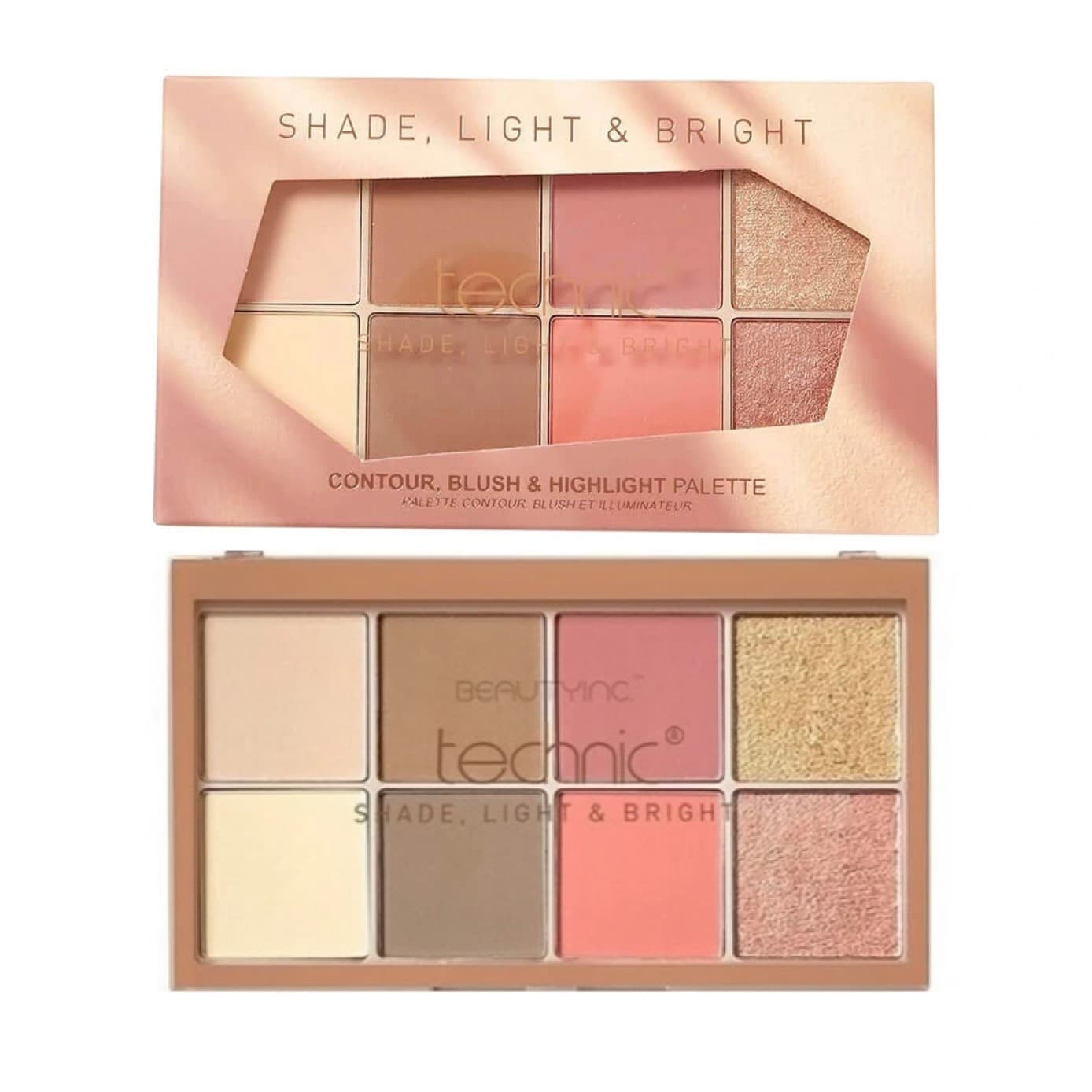 پالت 8 رنگ کانتور، رژگونه و هایلایتر تکنیک Technic مدل shade light & bright — تصویر ۳