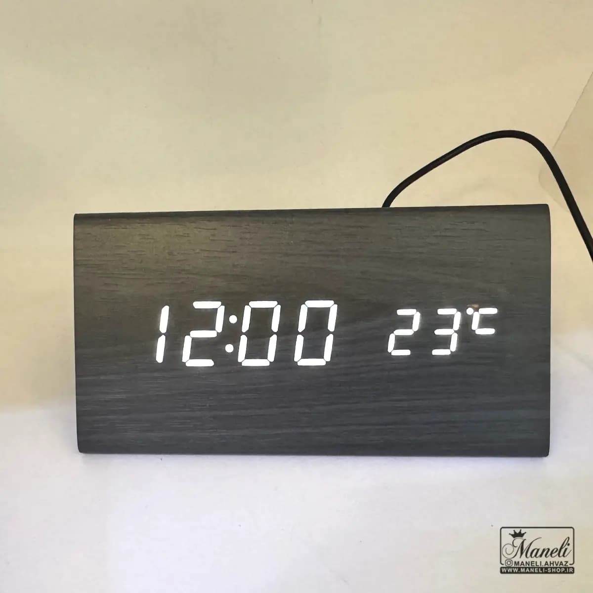 ساعت و دما سنج دیجیتالی رومیزی طرح چوب — تصویر ۱۱