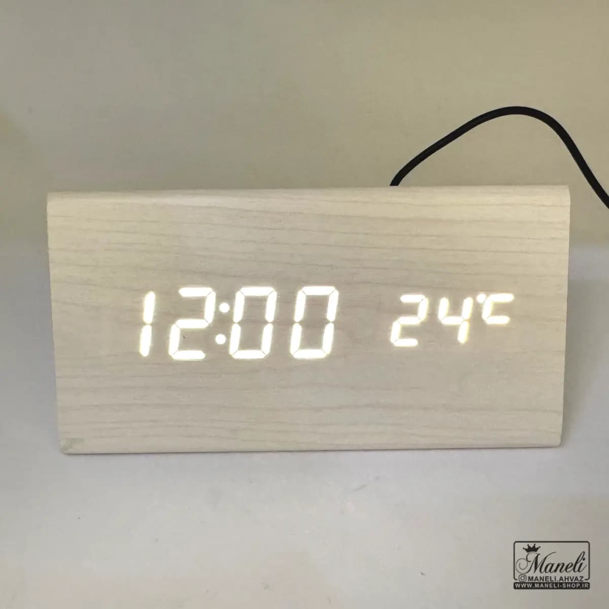 ساعت و دما سنج دیجیتالی رومیزی طرح چوب — تصویر ۵