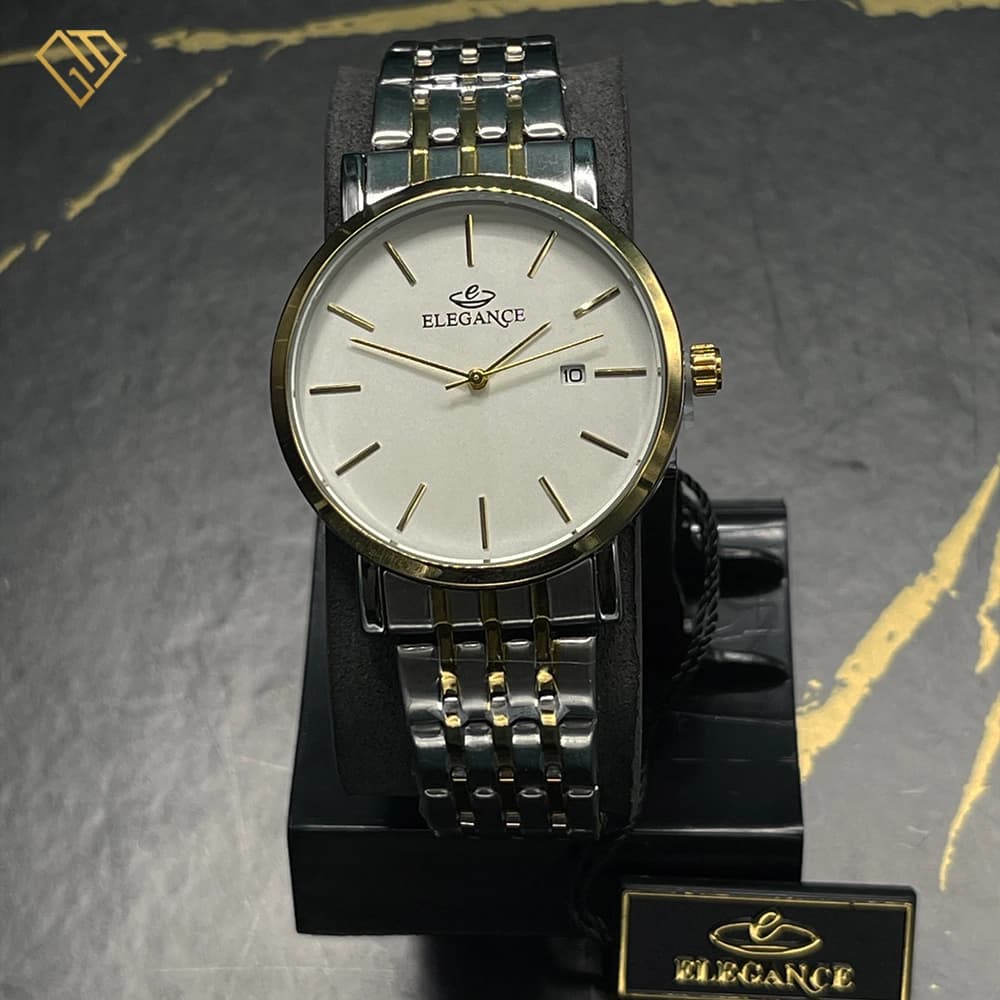 ساعت مچی مردانه الگانس صفحه سفید | موتور کوارتز، دو رنگ نقرهطلایی، کیفیت استاندارد — تصویر ۱۰