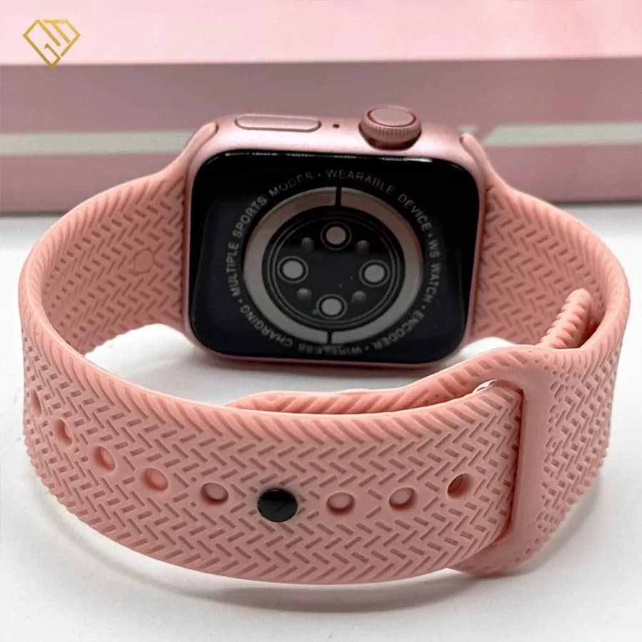 ساعت هوشمند 41 میلی متری ویسمی مدل X33 MINI، فریم صورتی همراه با هدفون و دو بند — تصویر ۲
