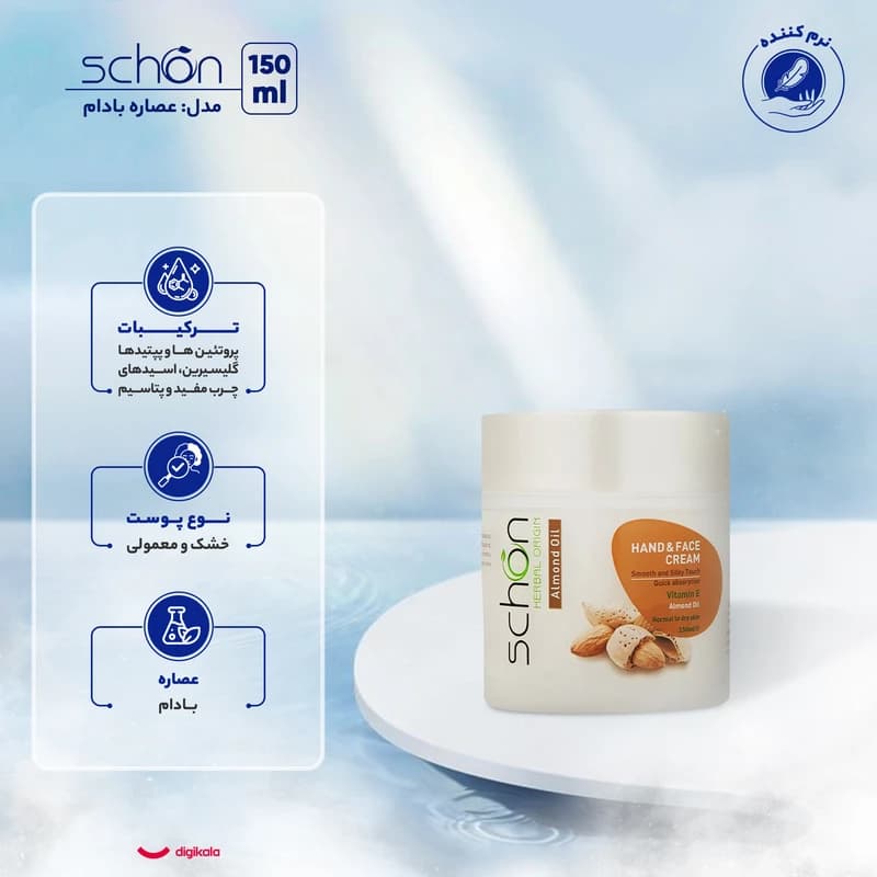 کرم مرطوبکننده دست و صورت شون مدل روغن بادام 150 میلیلیتر — تصویر ۳