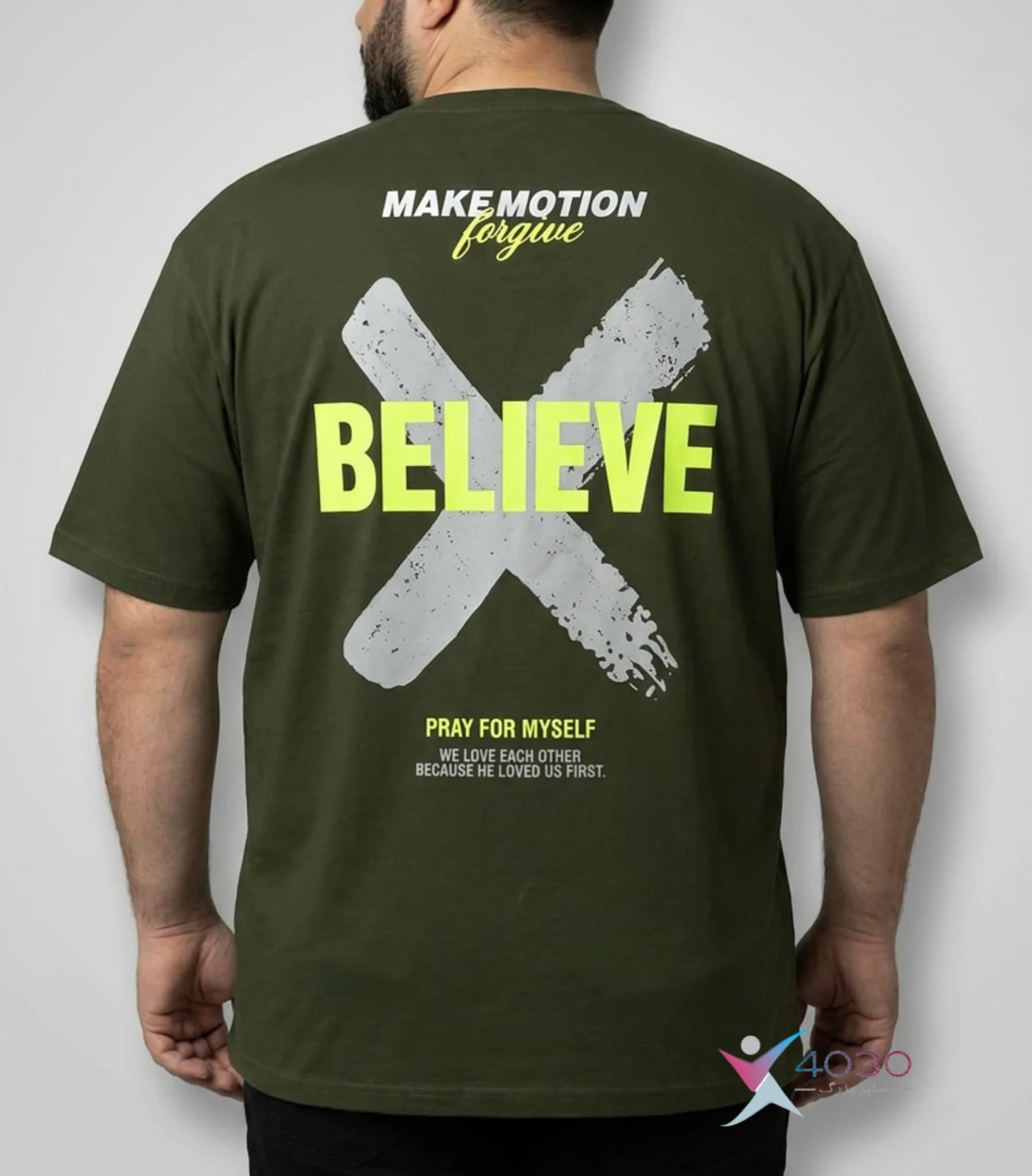 تیشرت پشت طرح دار ماکان BELIEVE سایز بزرگ مردانه ( 809 ) — تصویر ۸