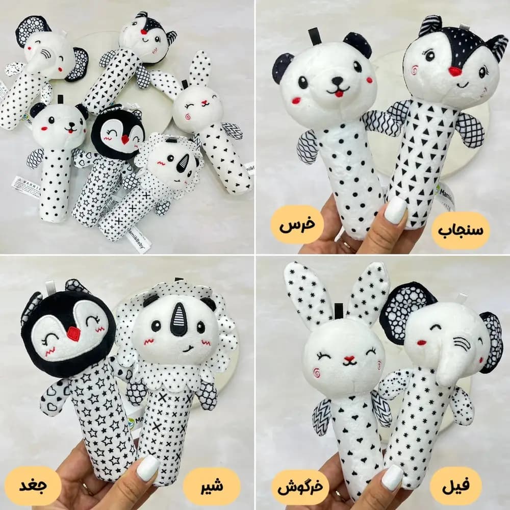 جغجغه سوسیسی دوکاره پولیشی سیاه و سفید نوزاد Mami&Beby — تصویر ۵