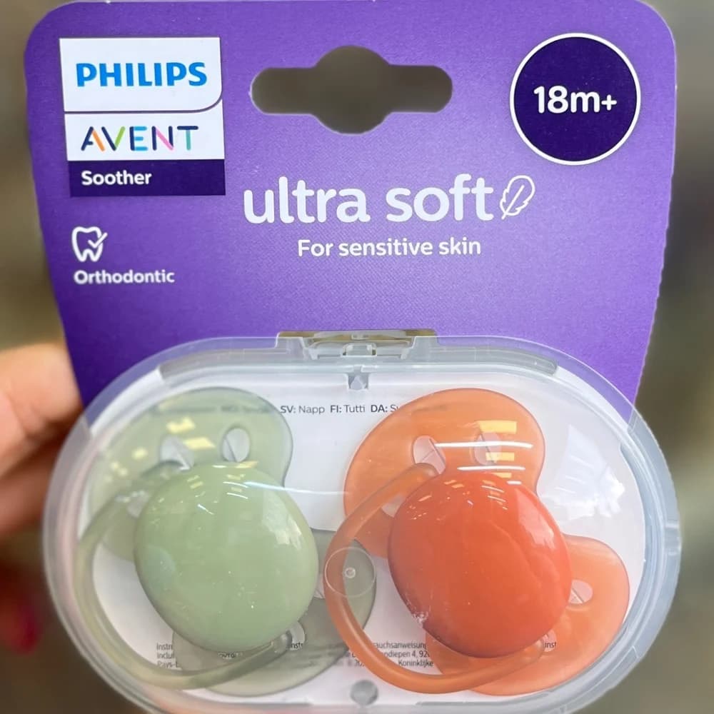 پستانک ۲ عددی ۱۸+ ماه فیلیپس اونت Avent Ultra Soft سبز و نارنجی — تصویر ۵