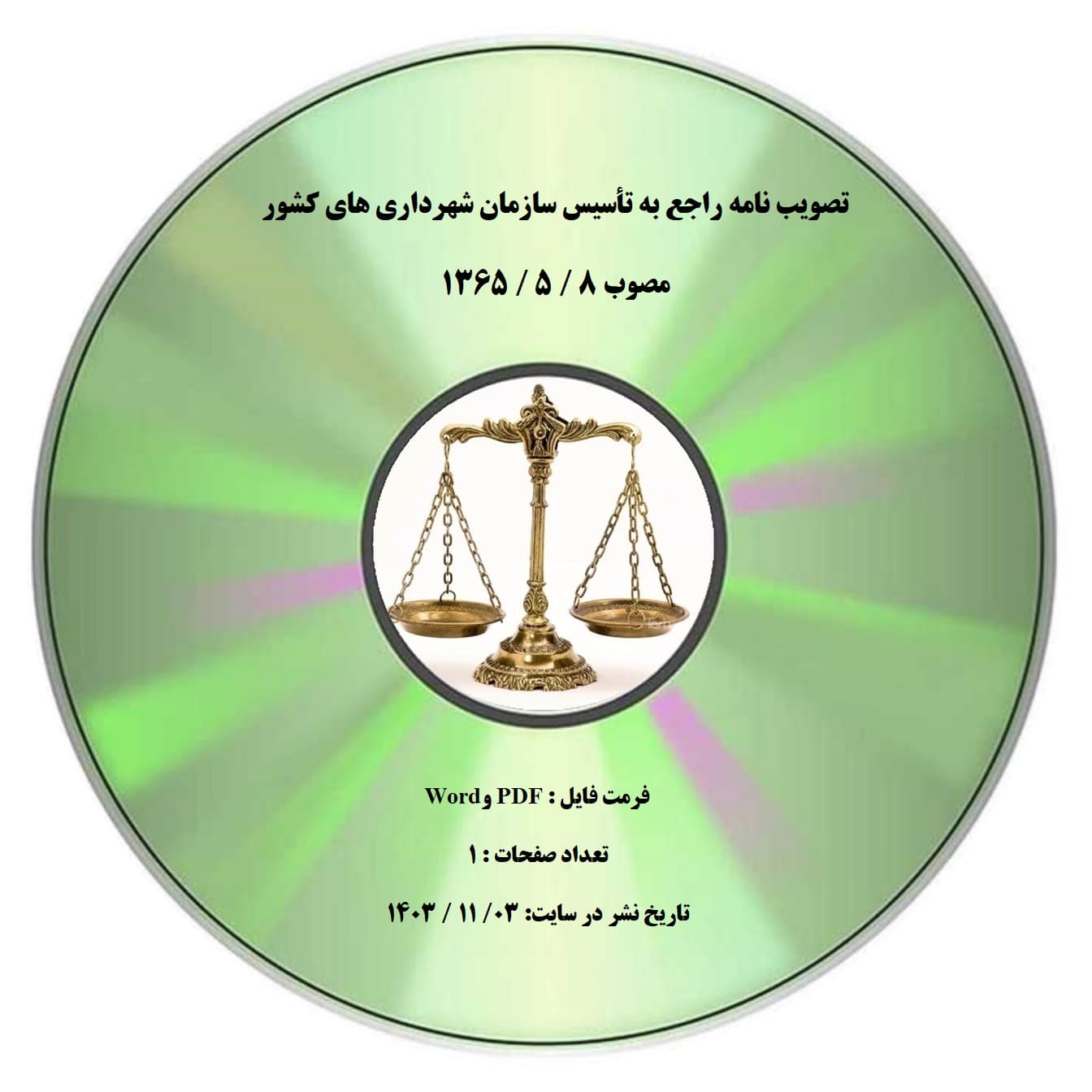 تصویب نامه راجع به تأسیس سازمان شهرداری های کشور مصوب 8 / 5 / 1365