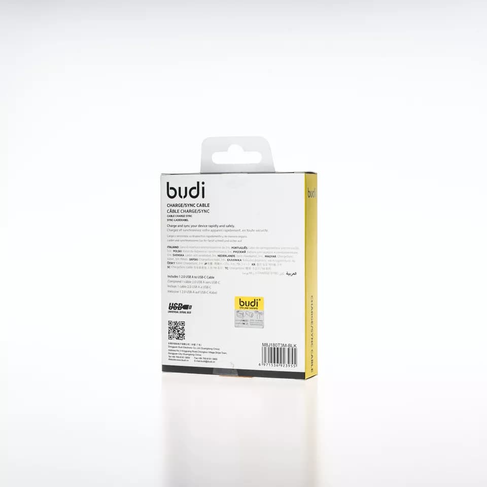 کابل شارژ تایپ سی سفید BUDI J180T — تصویر ۲