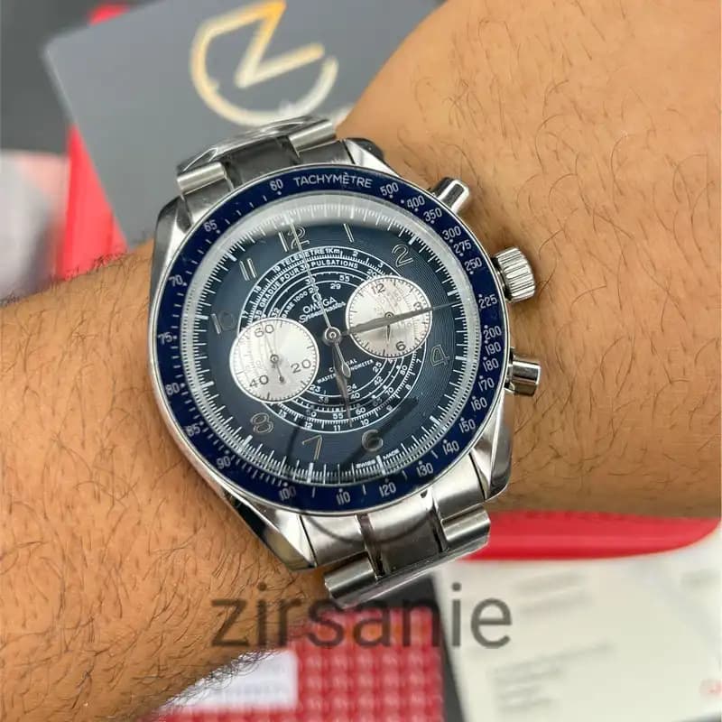 ساعت مچی مردانه امگا اسپید مستر سیلور صفحه آبی Omega Speedmaster silver blue screen — تصویر ۳