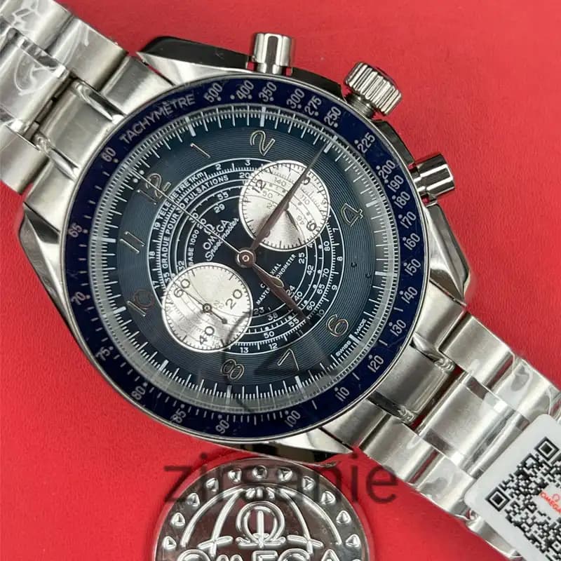 ساعت مچی مردانه امگا اسپید مستر سیلور صفحه آبی Omega Speedmaster silver blue screen — تصویر ۷